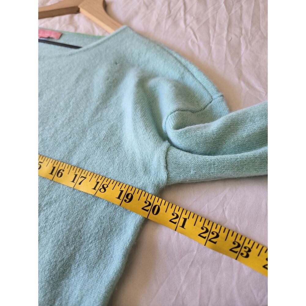 Lilly Pulitzer Fairfax Cashmere Blue Green Fringe Sweater Small Coastal Luxury - Picture 7 of 10